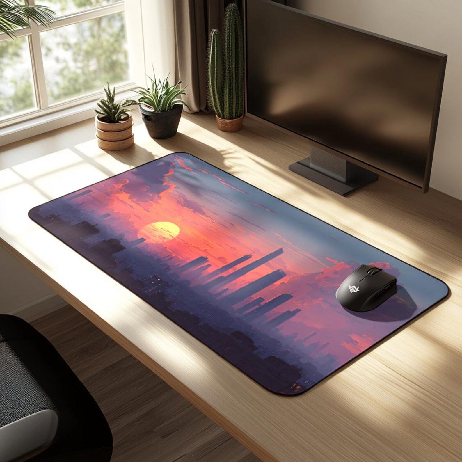 Lofi City Sunset Desk Mat